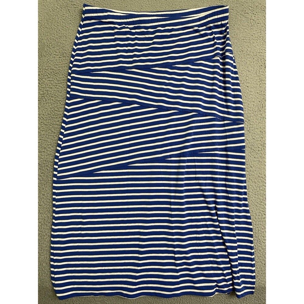 Chico's Royal Blue/White Striped Rayon/Spandex Maxi Skirt - Size 3 XL